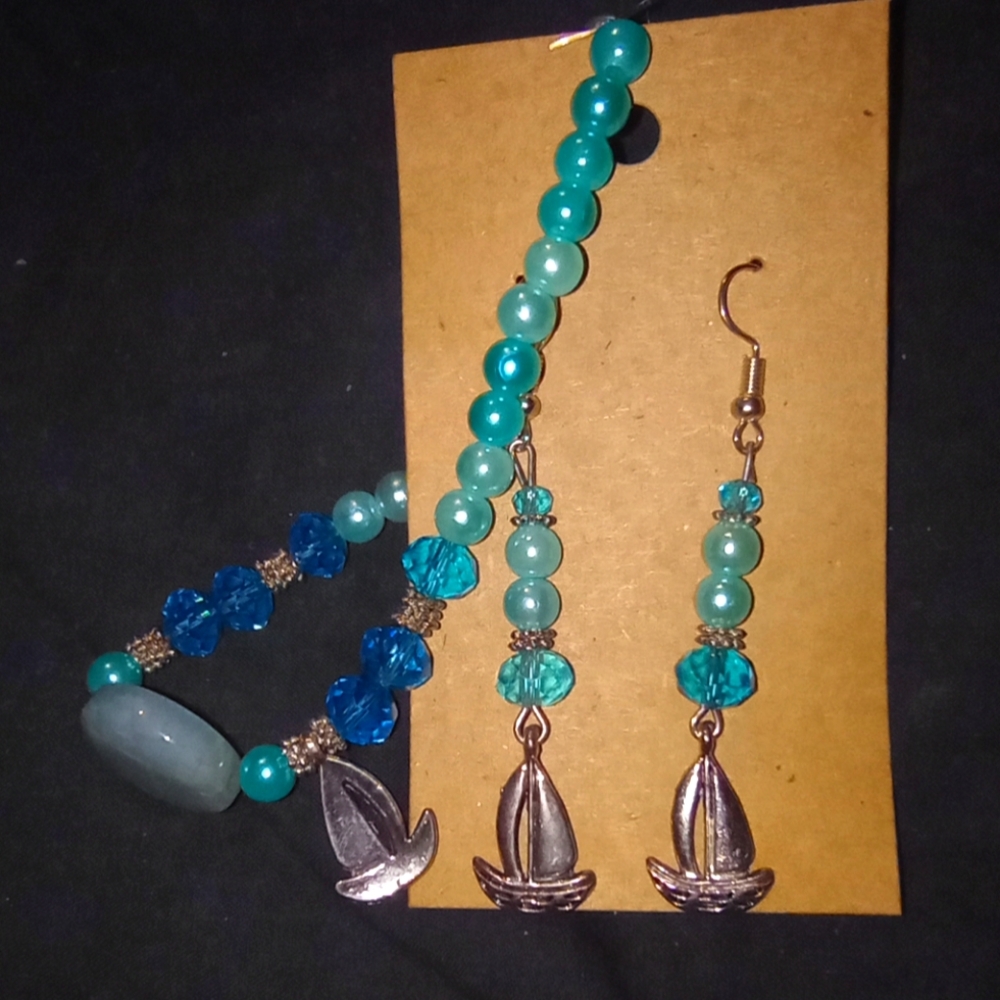 Silver and Blue Sailboat Jewelry Set